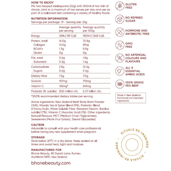 Bhone Mother's Beauty Broth - Vanilla Chai Haven 418g (19 Serves)