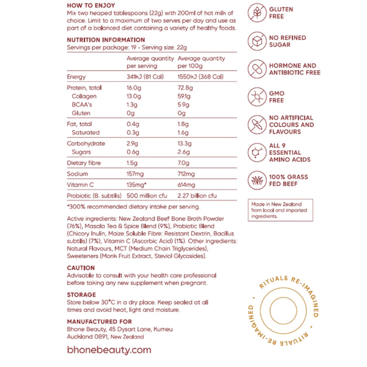 Bhone Mother's Beauty Broth - Vanilla Chai Haven 418g (19 Serves)