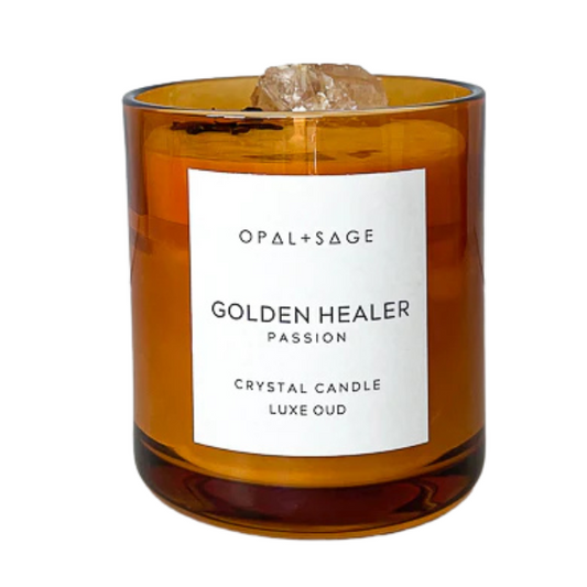 Golden Healer Quartz Crystal Candle Glass Jar