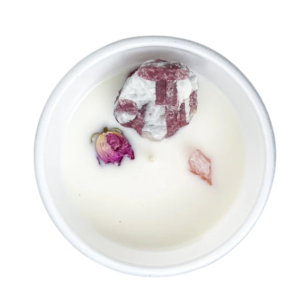 Opal + Sage Pink Tourmaline Crystal Candle | Black Raspberry Vanilla