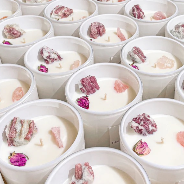 Opal + Sage Pink Tourmaline Crystal Candle | Black Raspberry Vanilla