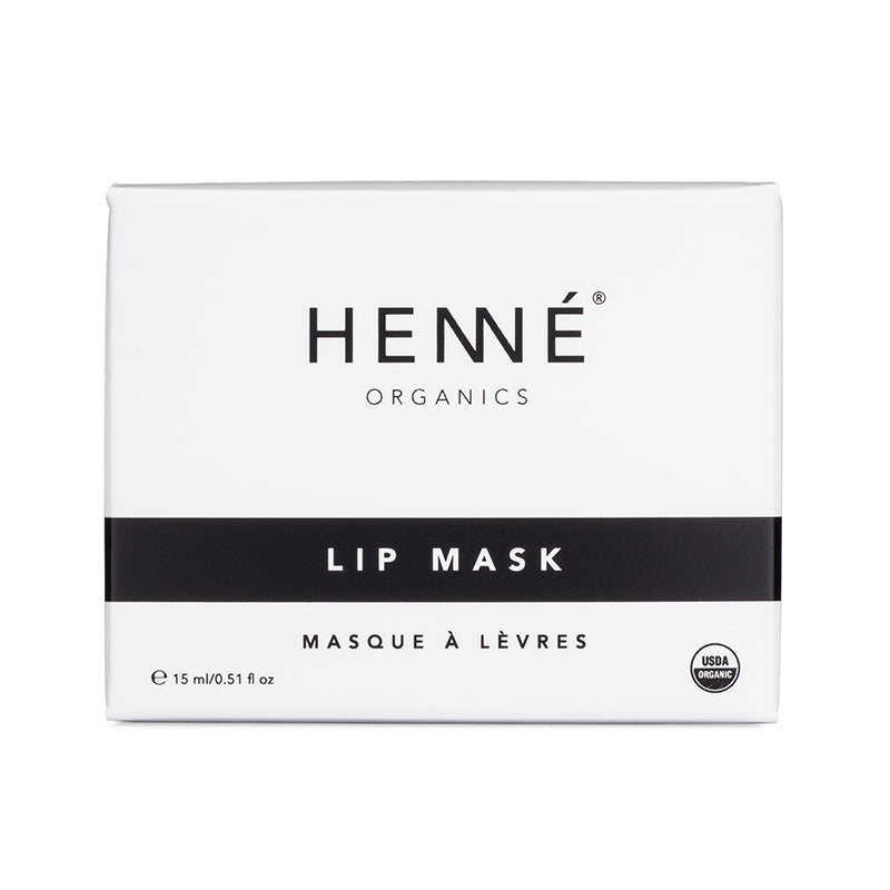 Henne Organics lip mask packaging on a white background