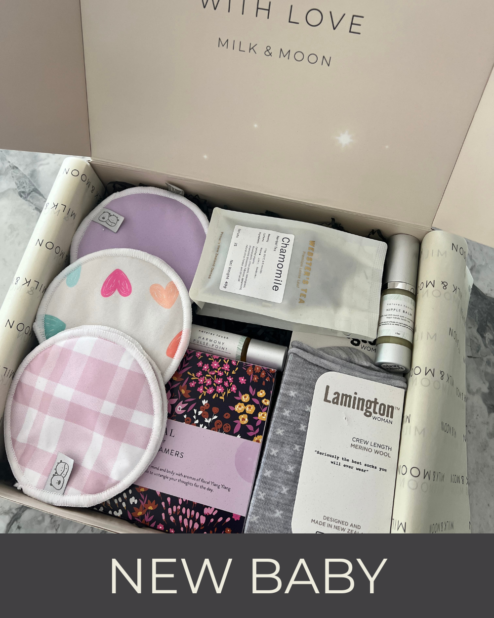 Milk & Moon new baby gift boxes – thoughtful postpartum and new mum self care gifts