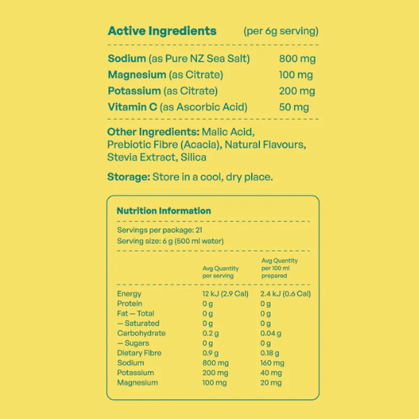 Nutritional information and ingredient list on a yellow background